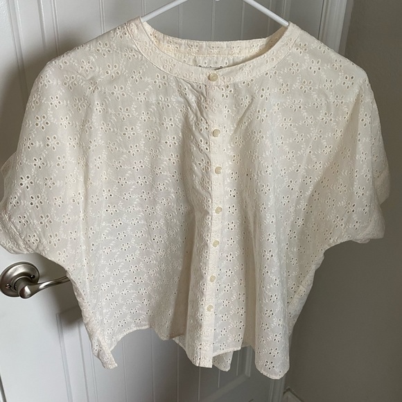 MW Eyelet Boxy Button-Down Top - Picture 2 of 7